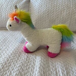 White Plush Unicorn with Rainbow Mane and Pink Hooves